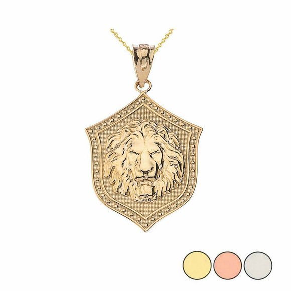 Diamond Lion Head Necklace, Solid Gold or Silver Animal  Solid Gold Lion Head Shield Protection Necklace